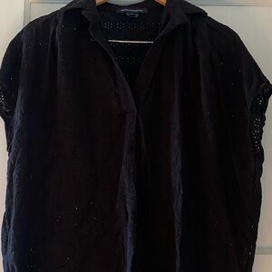 Black Eyelet Short Sleeve Blouse